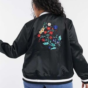 Simply Be Bomber Jacket with Floral Embroidery in Black (US 20)